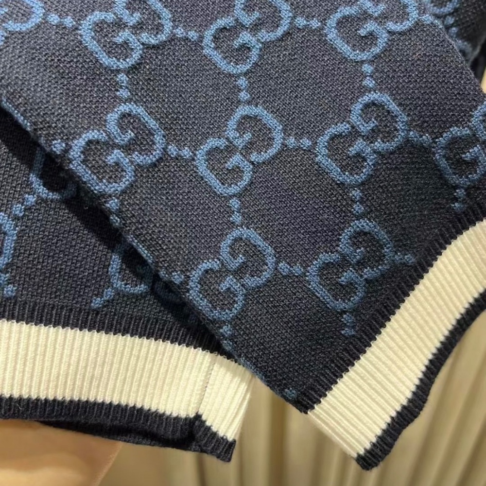 Gucci GG Logo Monogram Striped Jacquard Knit Cotton Cardigan in Navy size Small - Picture 8 of 8